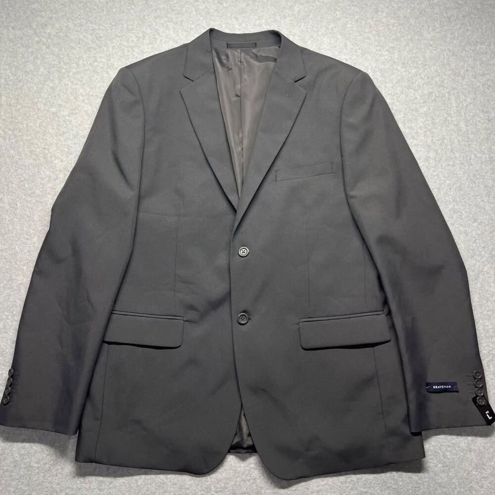 Braveman Men's Charcoal Suit Jacket 44L Classic Fit Blazer Red Piping NWT